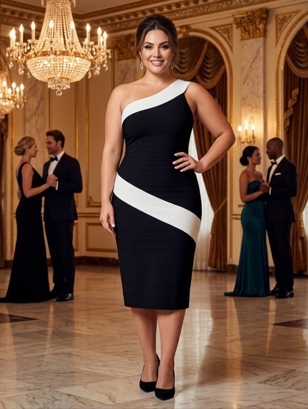 Dress The Population Vera One-Shoulder Stretch Bodycon Bandage Dress - Size XXL